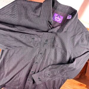 Bruno‎ New York Button Up Shirt Men L Long Sleeve Roll Tab Striped Textured Club